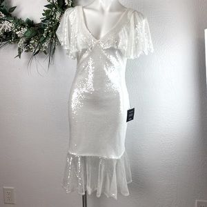 Lulu's Maximum Sparkle White Sequin Flutter Sleeve Midi Dress. Wedding!